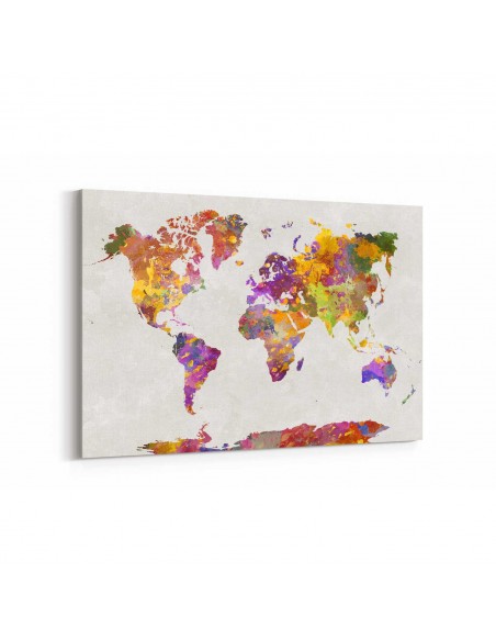 Sulu Boya Dünya Haritası Kanvas Tablosu