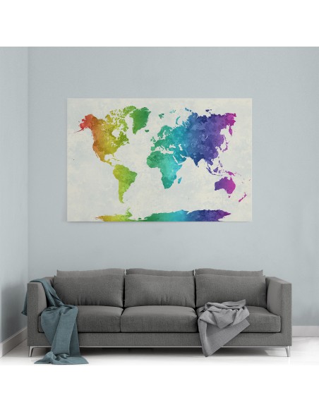 Rengarenk Dünya Haritası Kanvas Tablosu