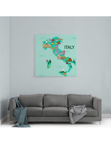 İtalya Harita Kanvas Tablo