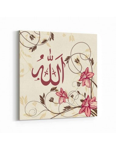 Allah Lafzı Pembe Çiçek Kanvas Tablo